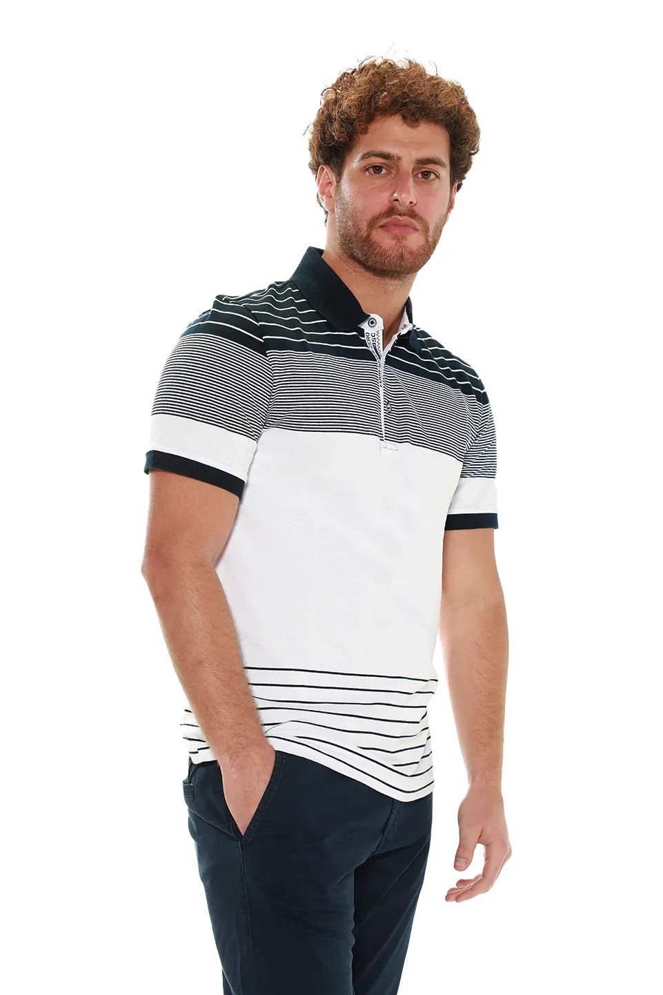 Navy Casual Polo With Stripe Design
