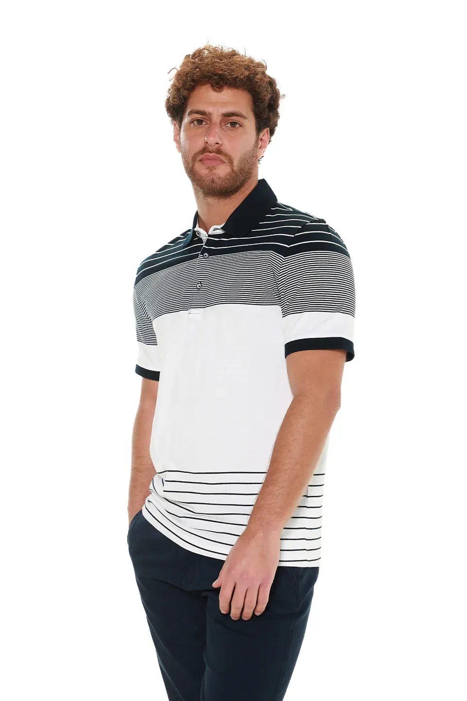 Navy Casual Polo With Stripe Design
