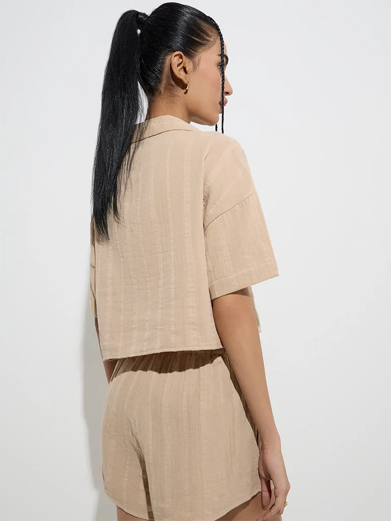 Nuon Beige Crinkle-Textured Cotton Shirt
