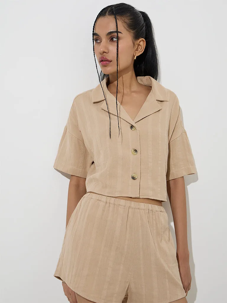 Nuon Beige Crinkle-Textured Cotton Shirt