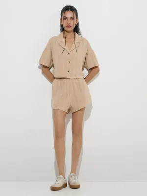 Nuon Beige Crinkle-Textured Cotton Shirt