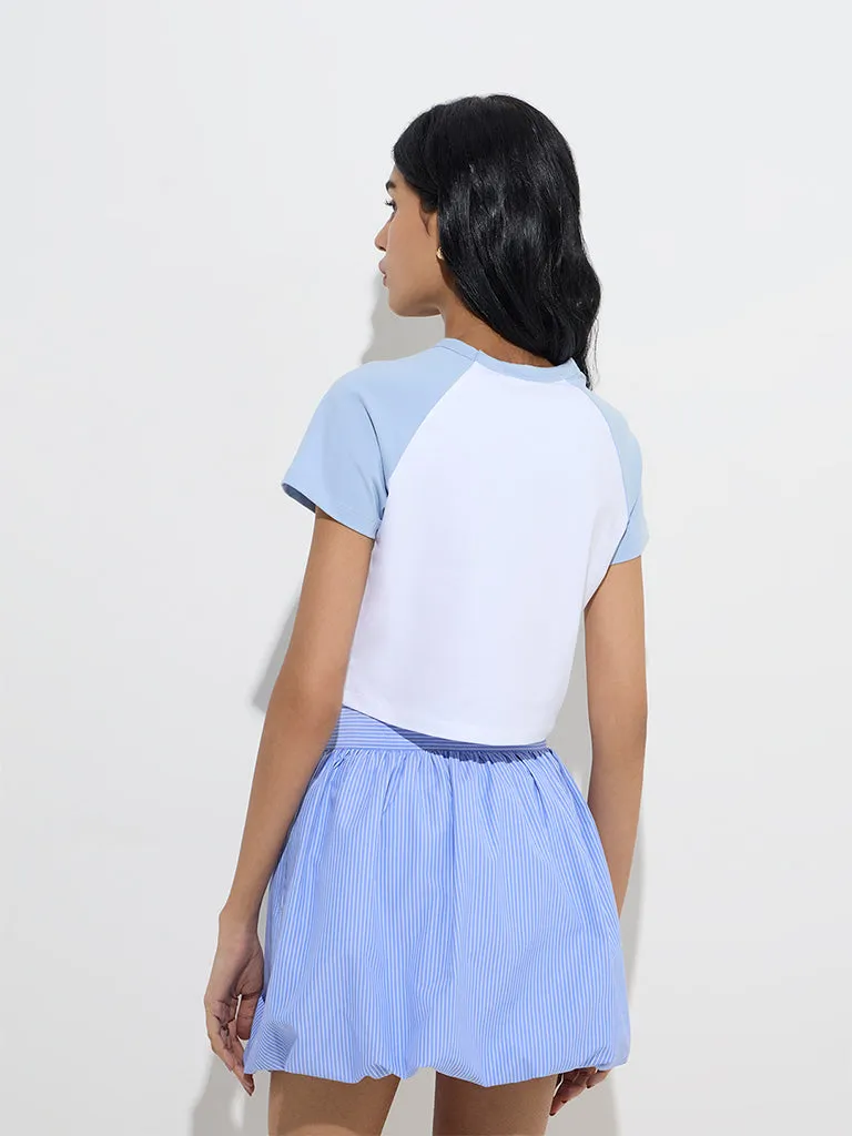 Nuon Blue Printed Cotton-Blend T-Shirt