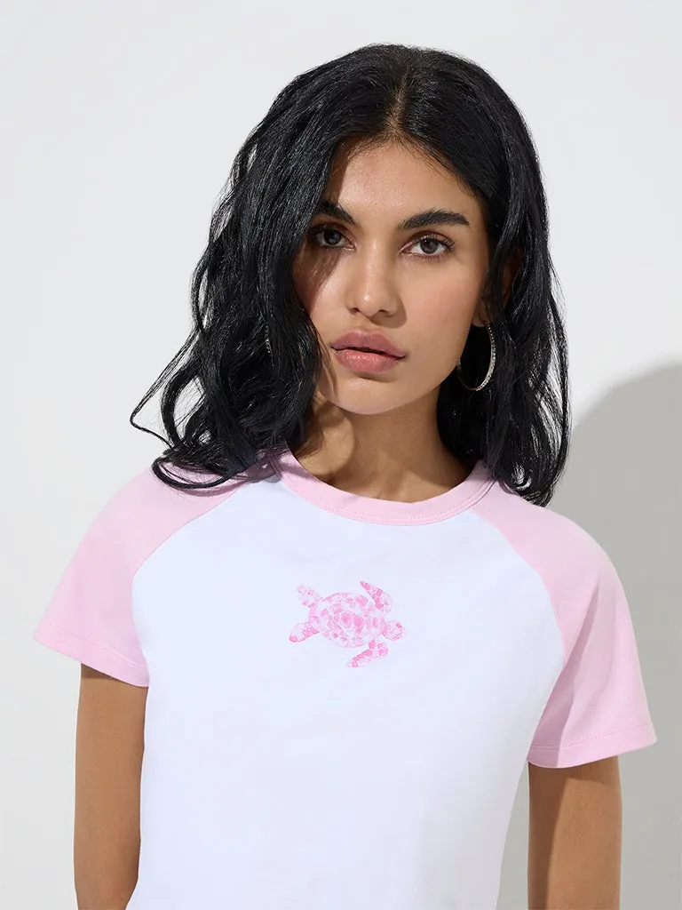 Nuon Pink Printed Cotton-Blend T-Shirt