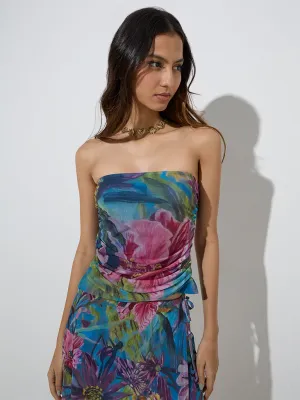 Nuon Teal Floral Pattern Tube Top