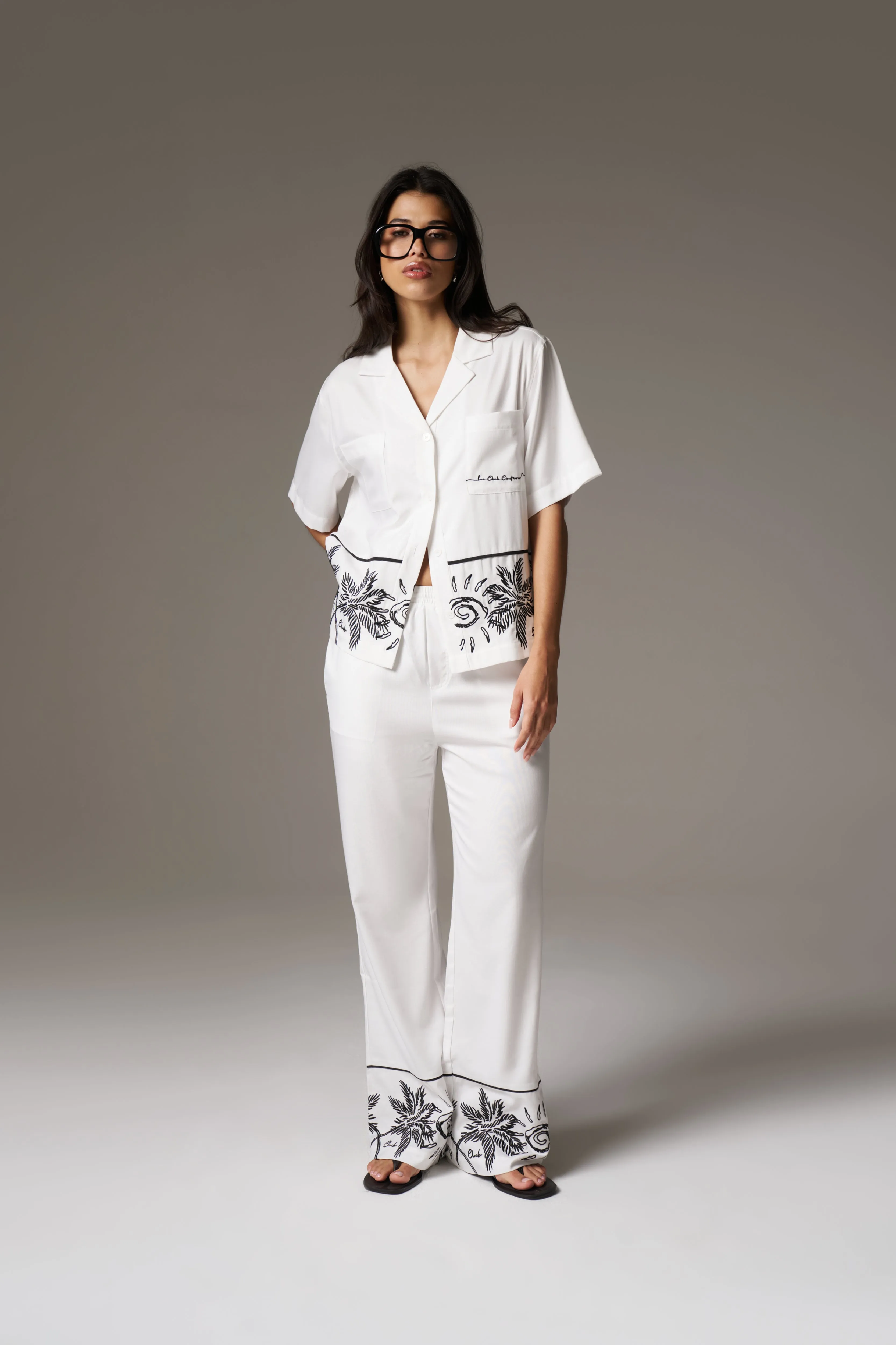 PALM EMBROIDERY SHIRT - WHITE