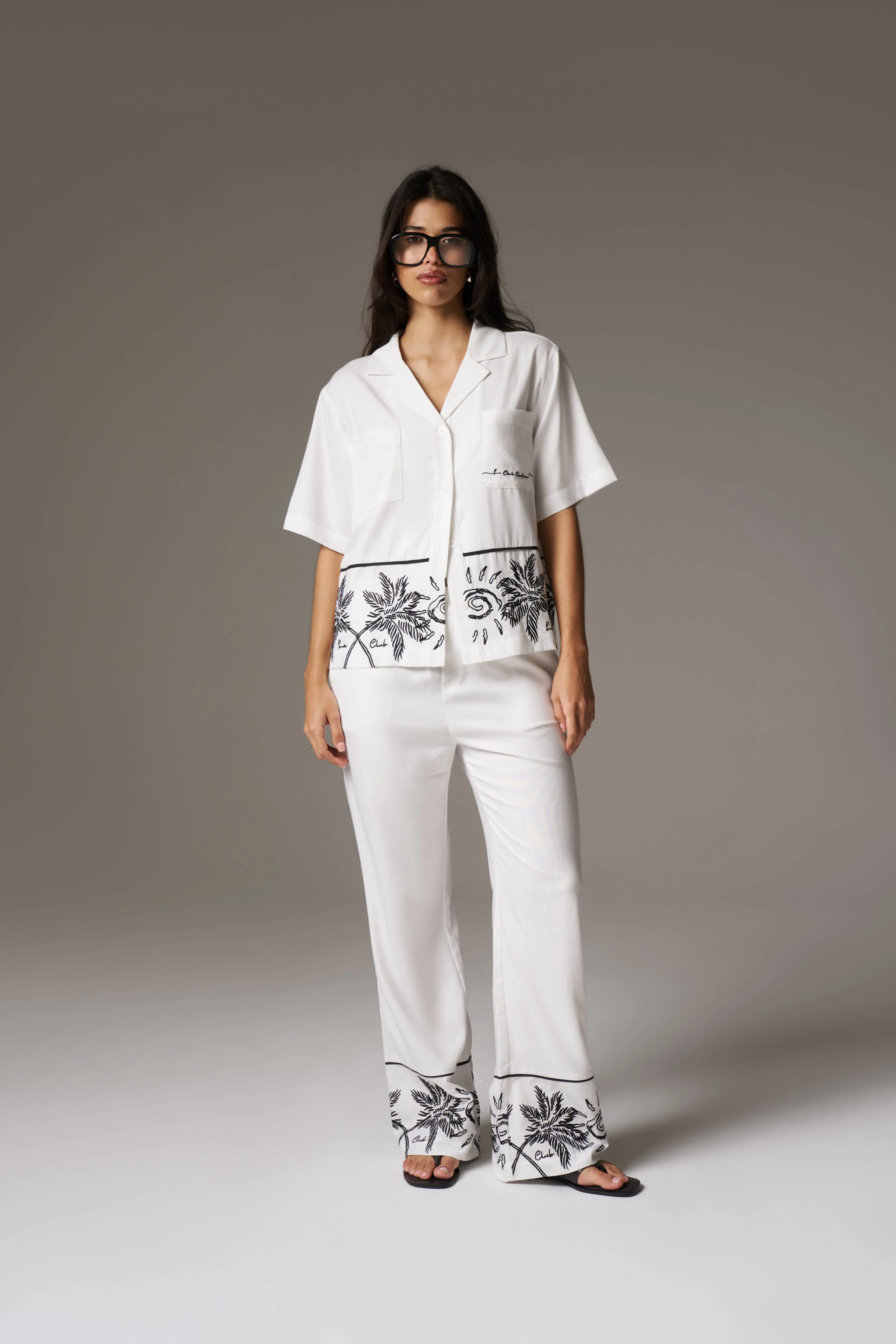 PALM EMBROIDERY SHIRT - WHITE