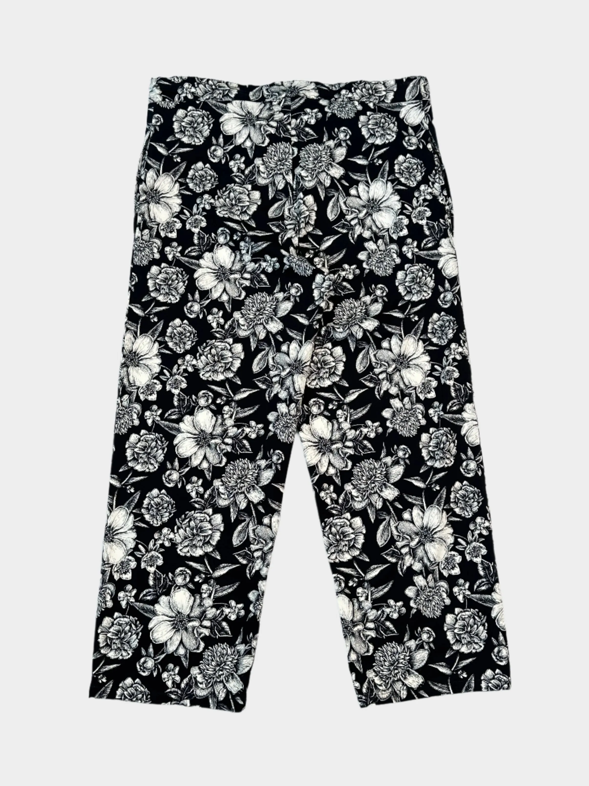 Pantaloni Floreali Bianchi E Neri In Cotone Elastico
