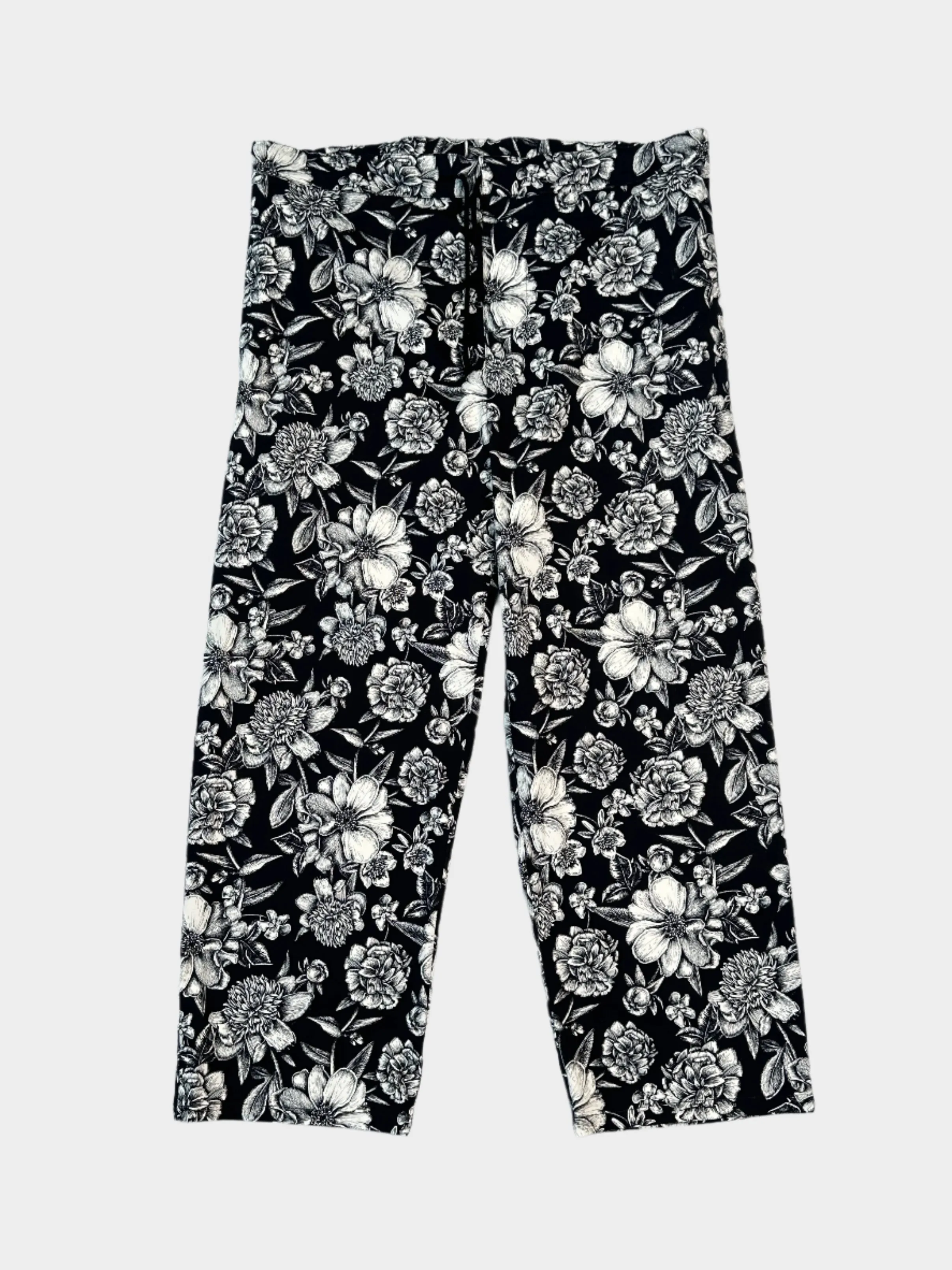 Pantaloni Floreali Bianchi E Neri In Cotone Elastico