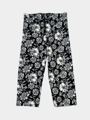 Pantaloni Floreali Bianchi E Neri In Cotone Elastico