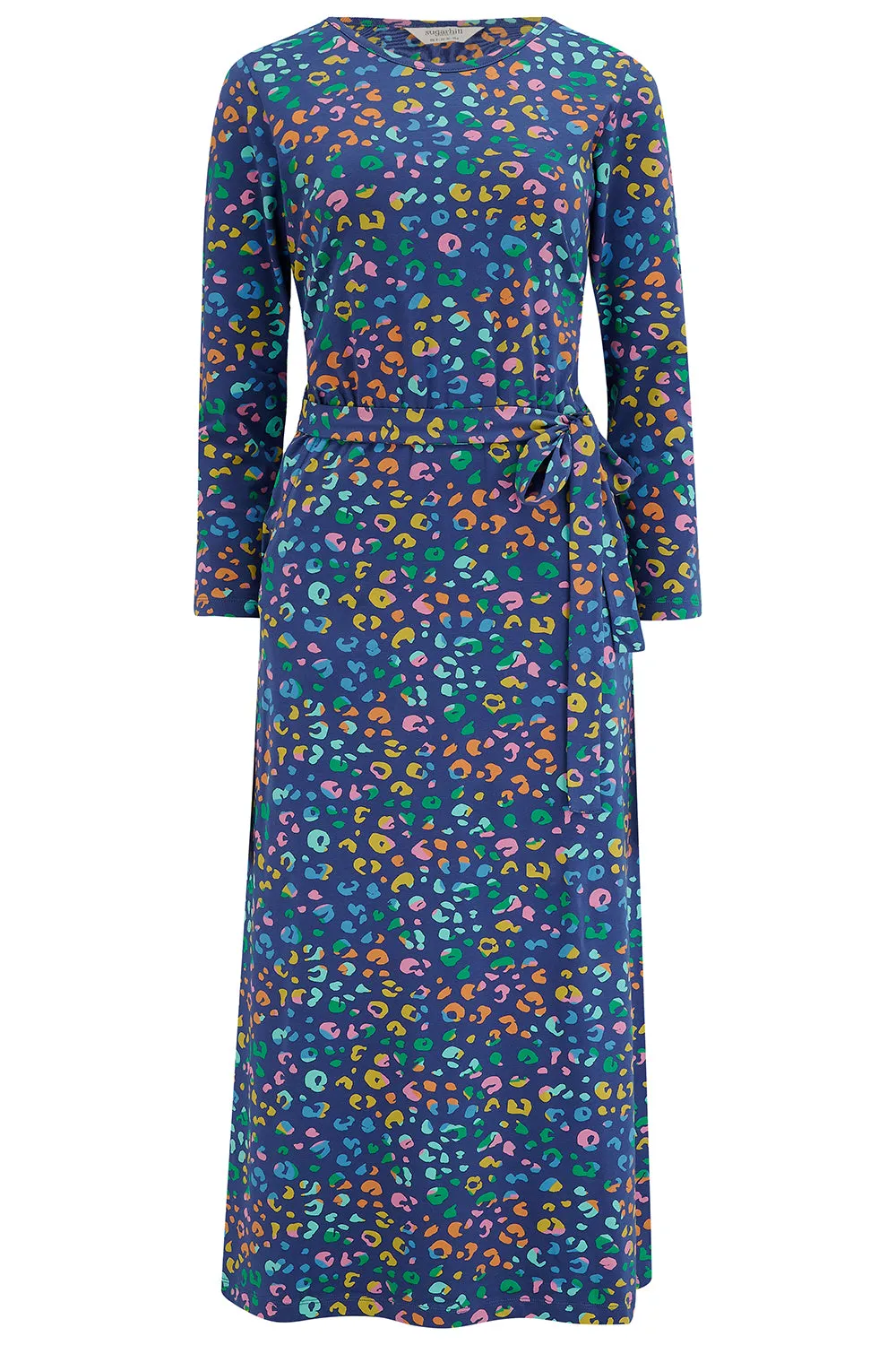 Pernella Midi Jersey Dress - Bright Navy. Mottled Leopard