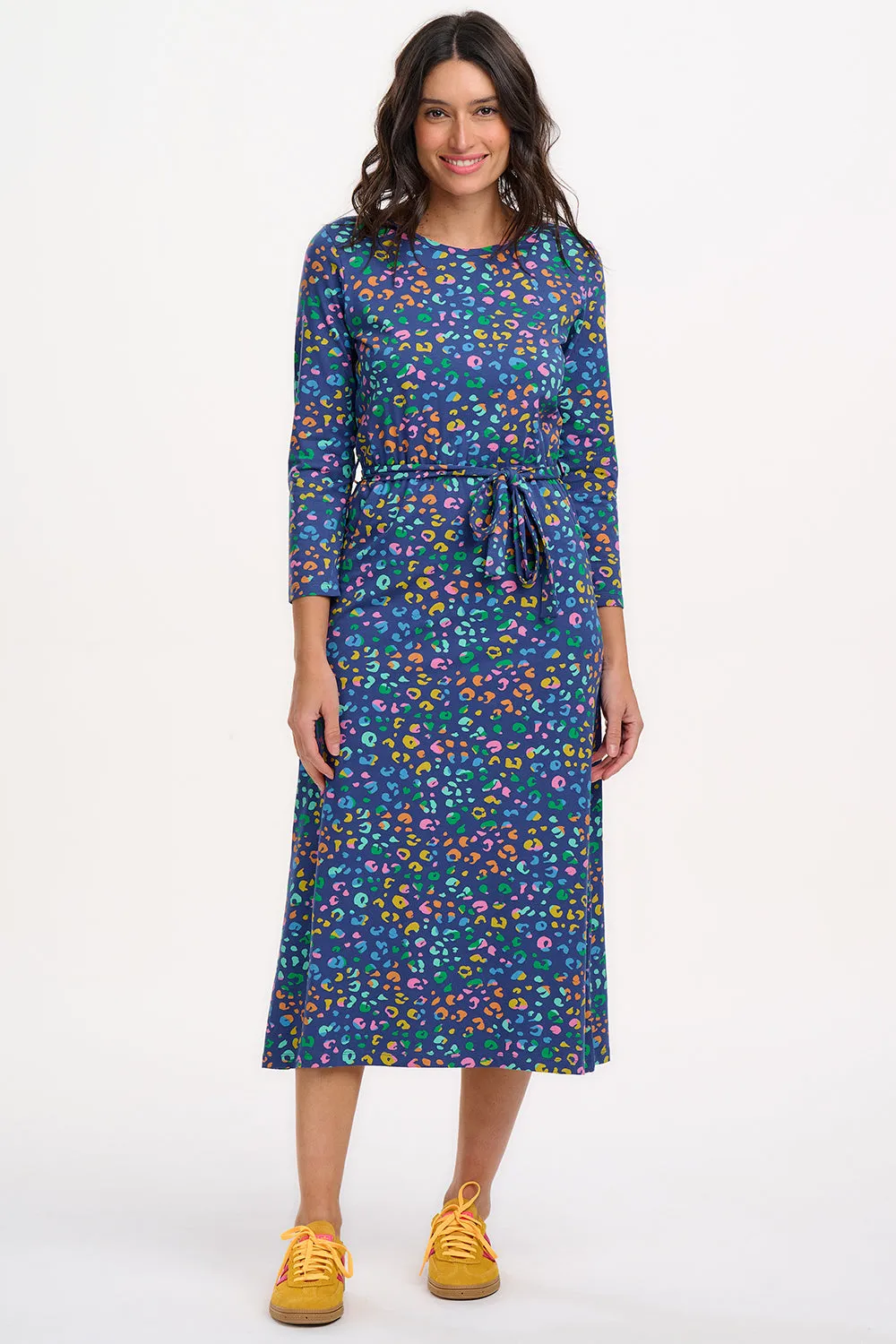 Pernella Midi Jersey Dress - Bright Navy. Mottled Leopard