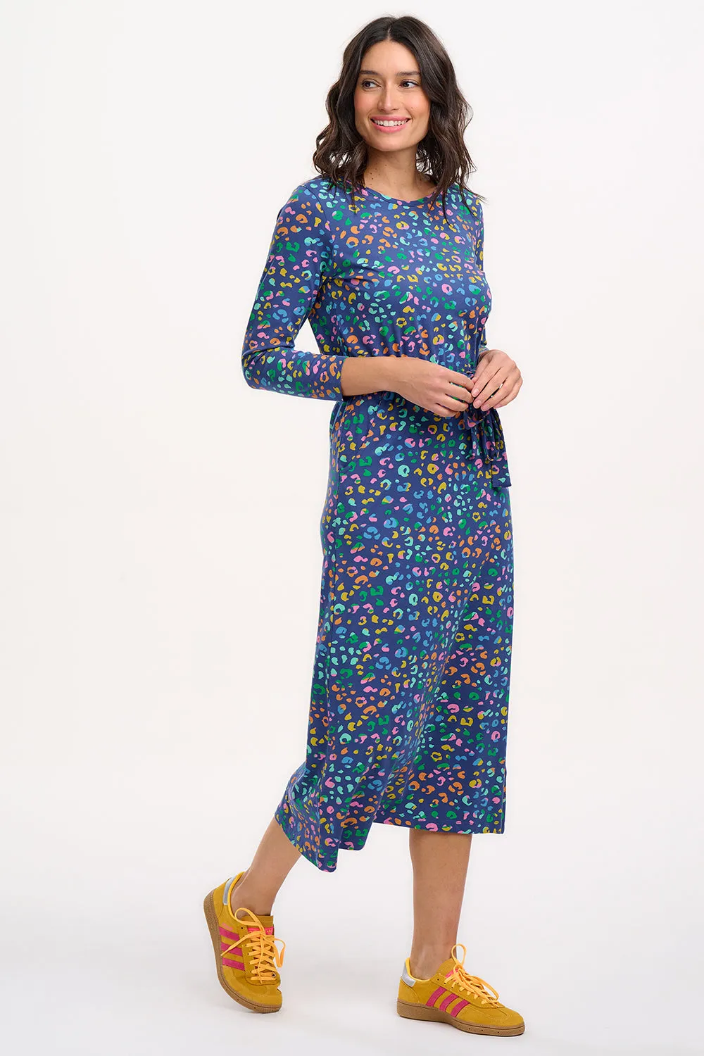 Pernella Midi Jersey Dress - Bright Navy. Mottled Leopard