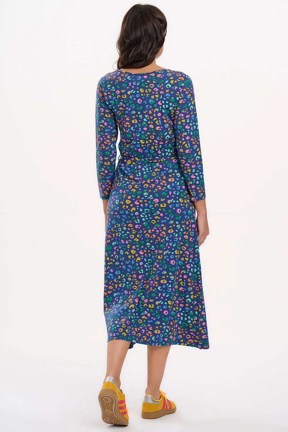 Pernella Midi Jersey Dress - Bright Navy. Mottled Leopard
