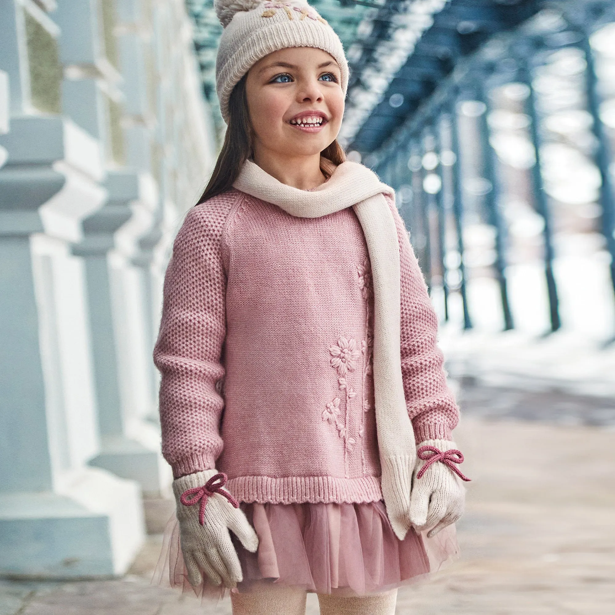 Pink Floral Knit Sweater Dress
