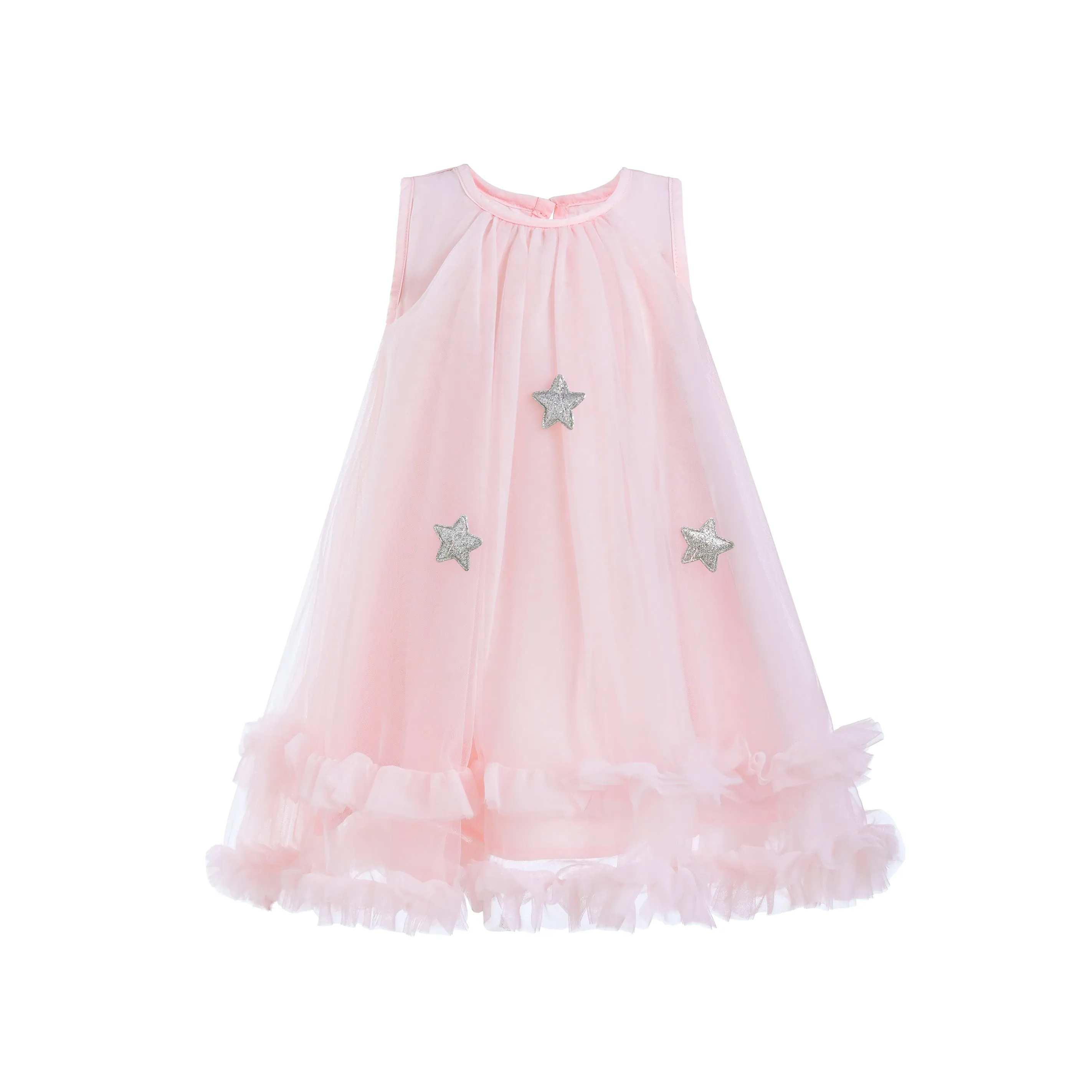 Pink Sleeveless Star Ruffle Dress