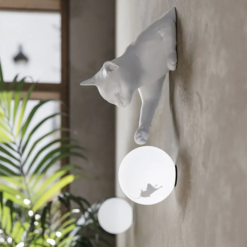 Playful Ceramic Cat Wall Light