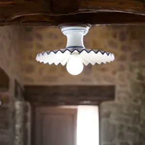 Pleated Plate White Glazed Ceramic Ceiling Light