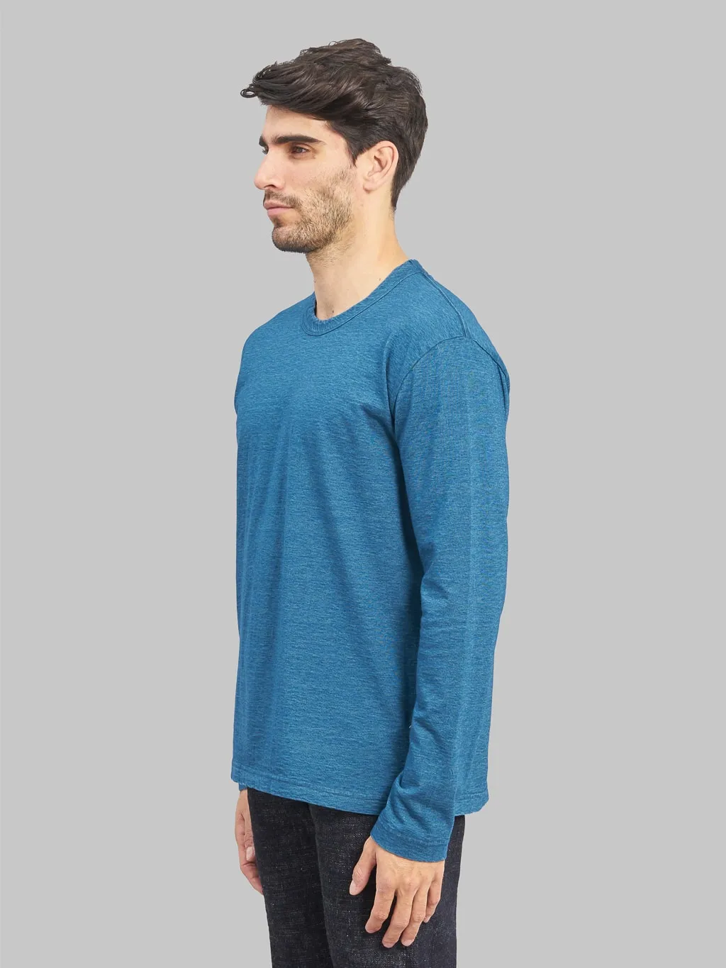 Pure Blue Japan LS5011-GRE Greencast Indigo Dyed Long Sleeve T-Shirt