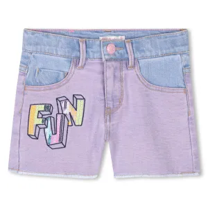 Purple Sequin Brossage Denim Shorts