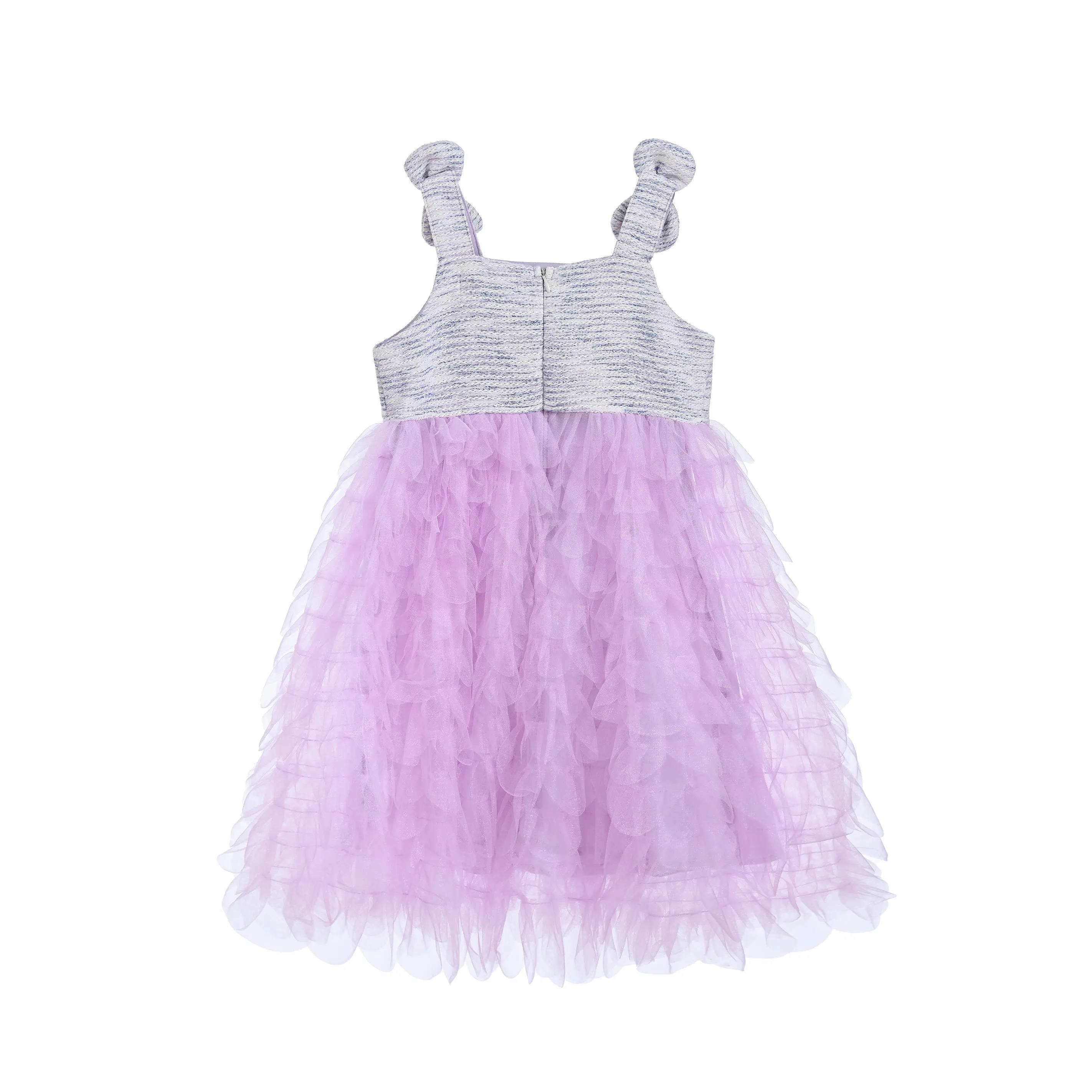 Purple Tulle Silhouette Bow Pom Dress