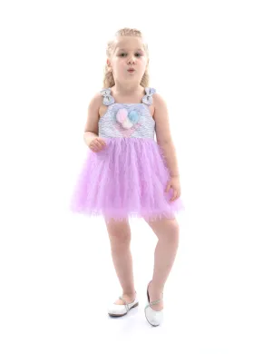Purple Tulle Silhouette Bow Pom Dress