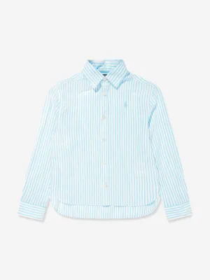 Ralph Lauren Girls Striped Logo Shirt in Blue