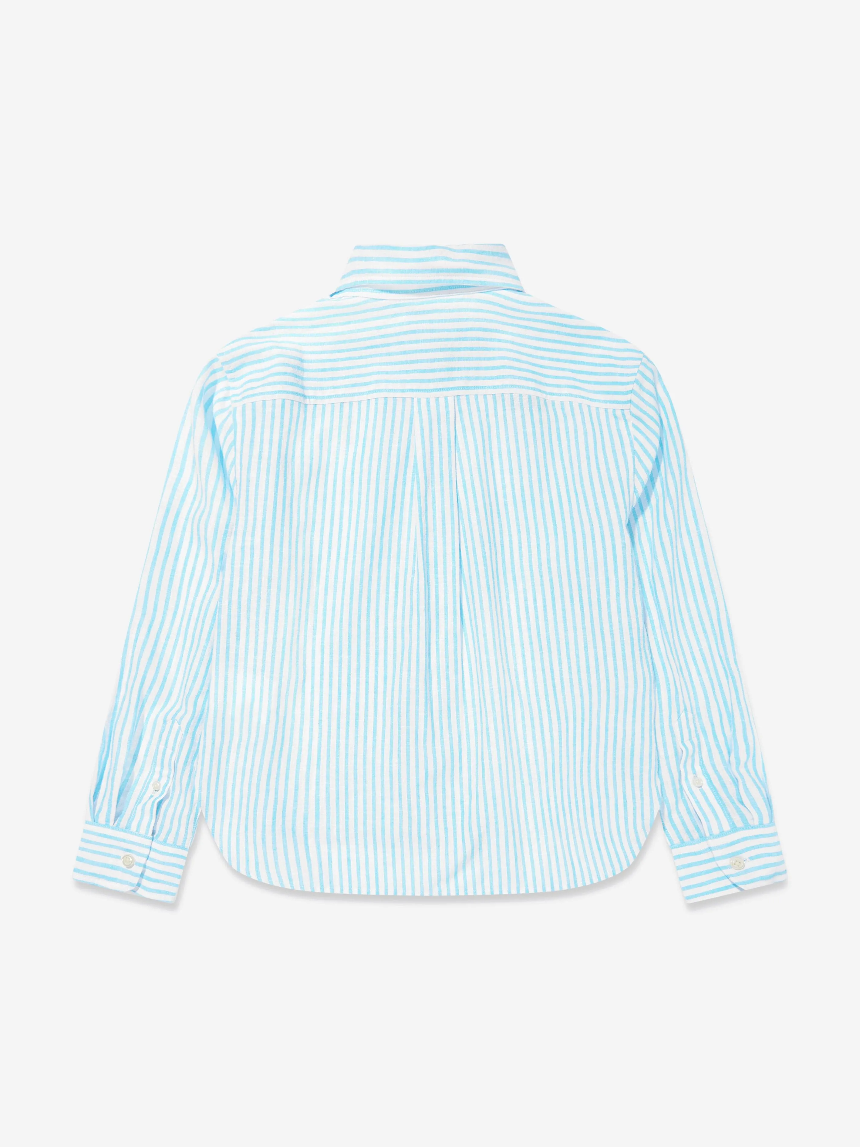 Ralph Lauren Girls Striped Logo Shirt in Blue