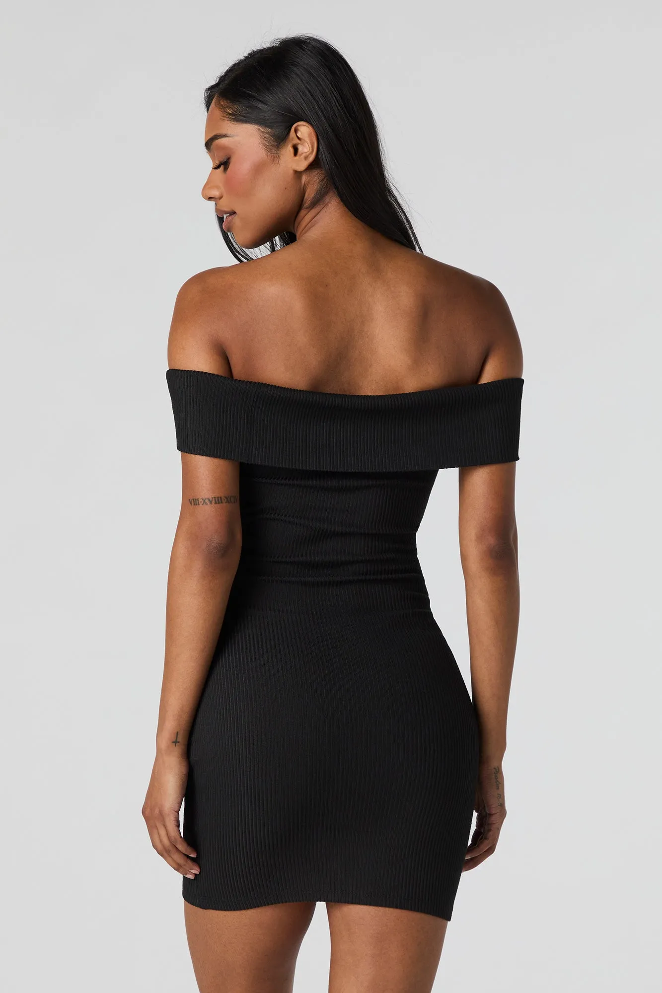 Ribbed Off Shoulder Bodycon Mini Dress