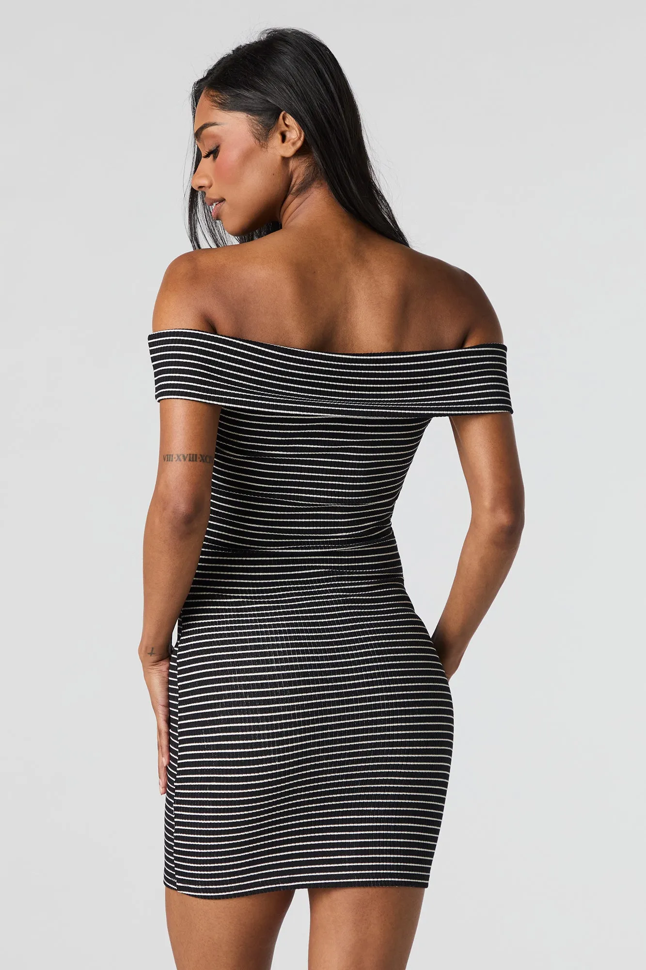 Ribbed Off Shoulder Bodycon Mini Dress