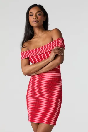 Ribbed Off Shoulder Bodycon Mini Dress