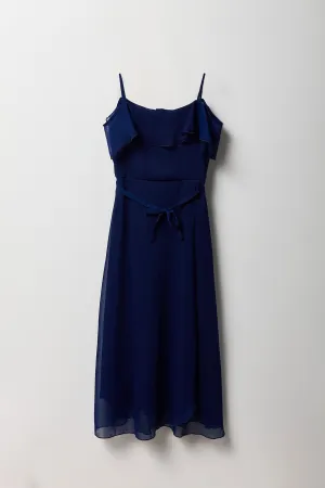 Robe croisée en chiffon à épaules dénudées pour fille