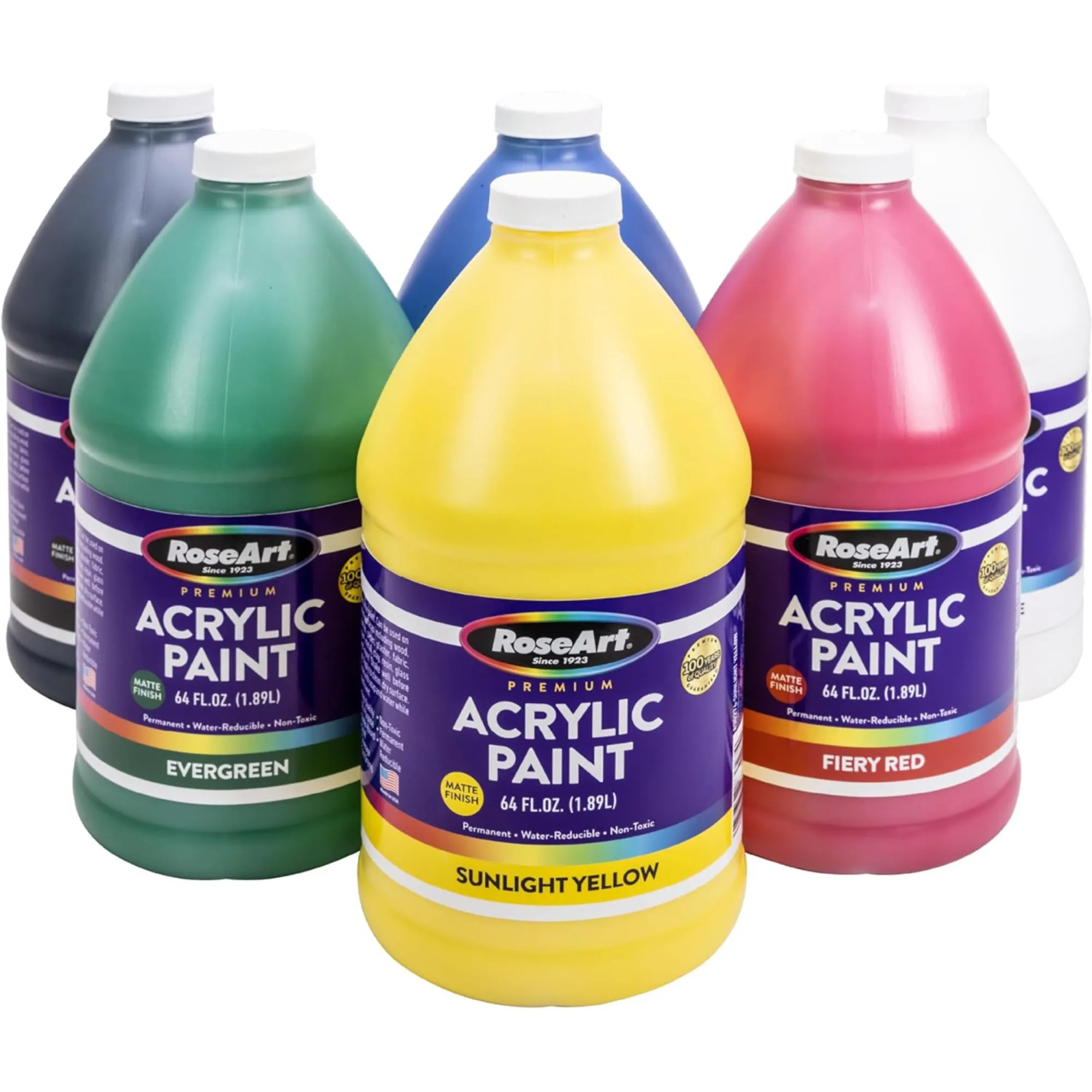 RoseArt Classroom Bulk Acrylic Paint Set - 6 Colors, 64oz Each