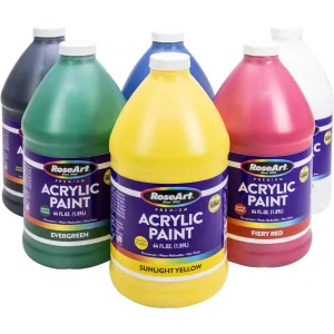 RoseArt Classroom Bulk Acrylic Paint Set - 6 Colors, 64oz Each