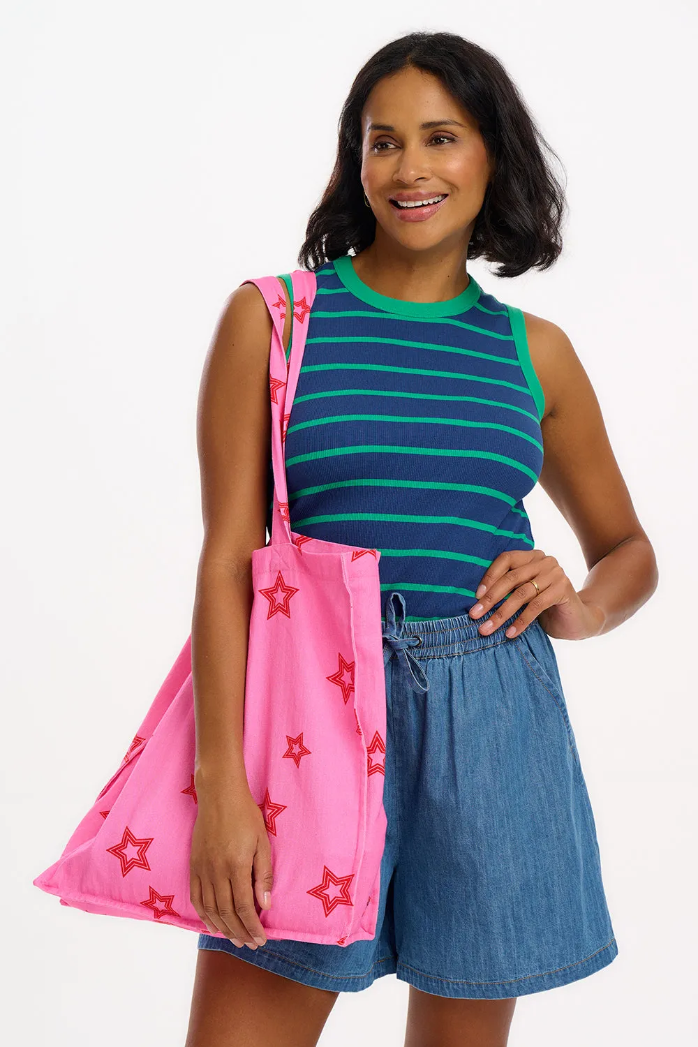 Ruth Fitted Vest Top - Blue/Green Stripes