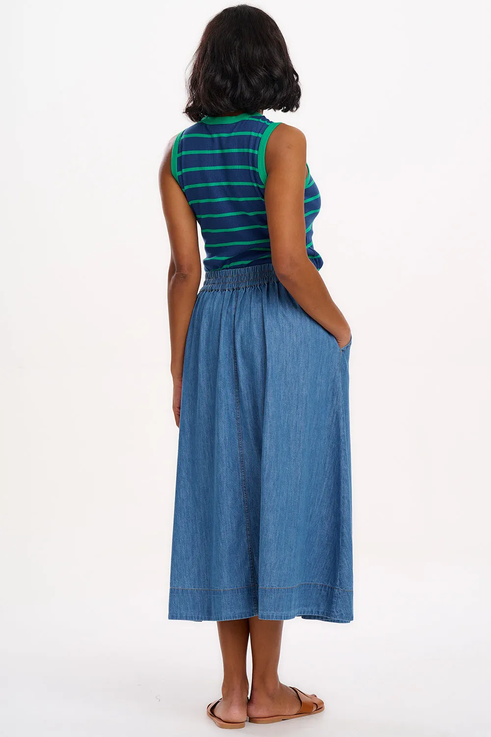 Ruth Fitted Vest Top - Blue/Green Stripes