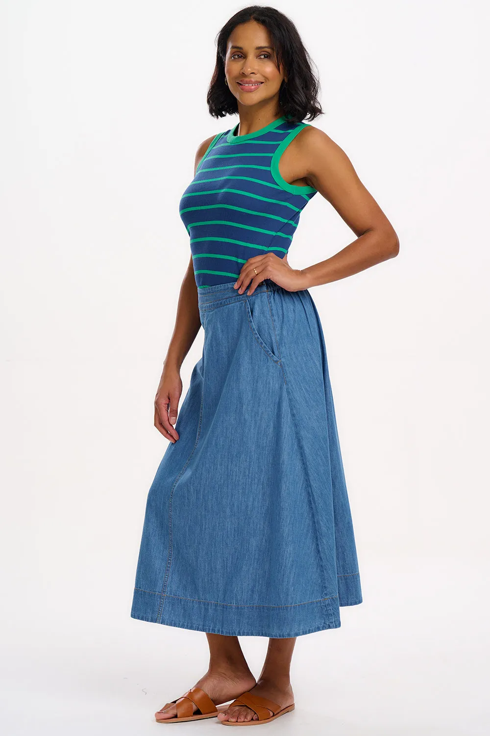 Ruth Fitted Vest Top - Blue/Green Stripes
