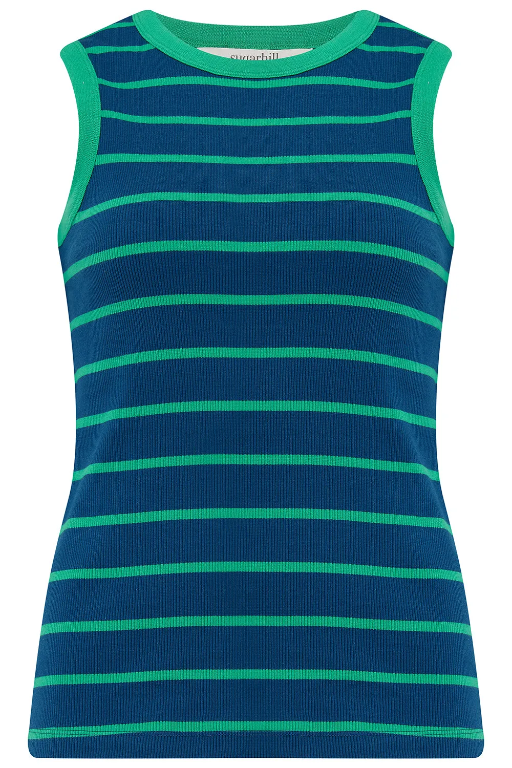 Ruth Fitted Vest Top - Blue/Green Stripes