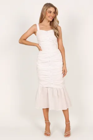 Sierre Ruched Midi Dress - White