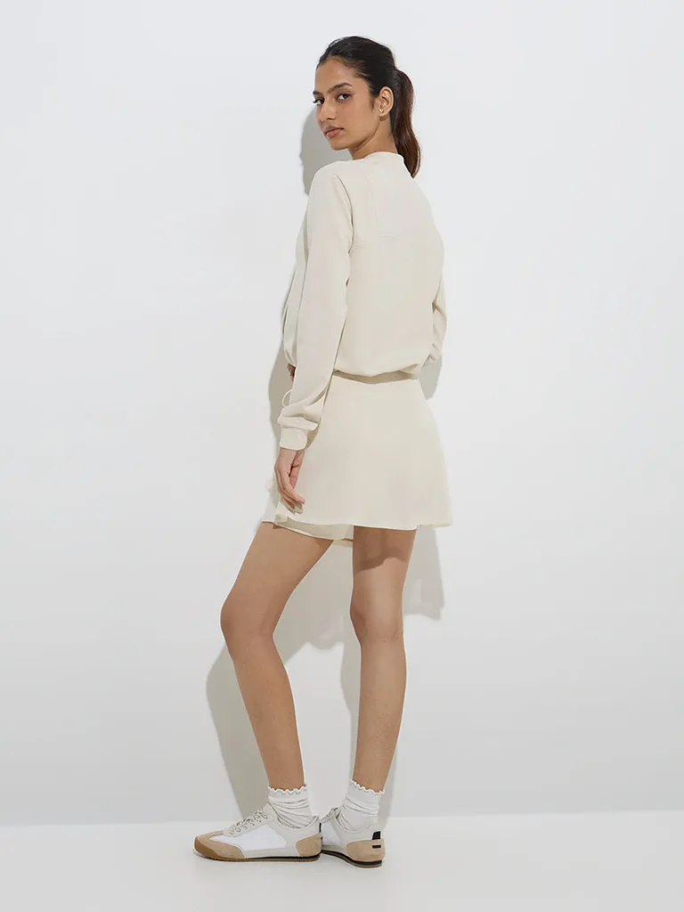 Studiofit Cream Mesh Detailed High-Rise Cotton-Blend Skirt