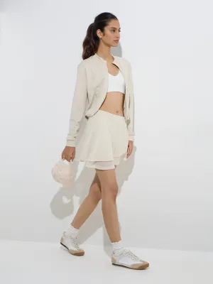Studiofit Cream Mesh Detailed High-Rise Cotton-Blend Skirt