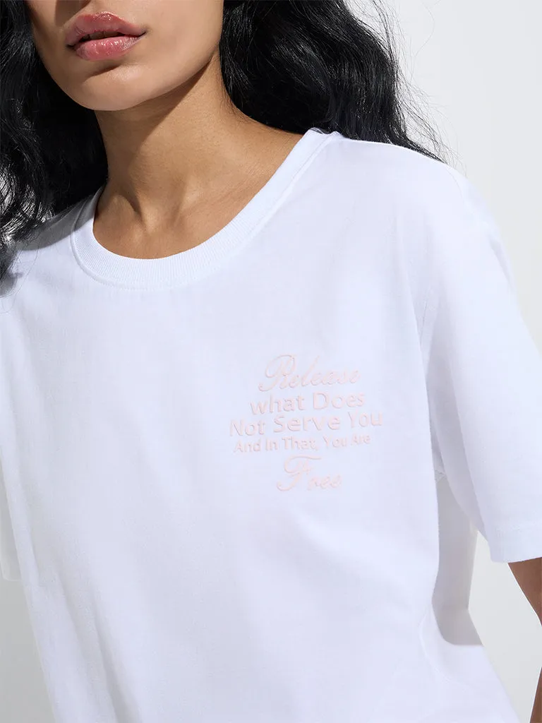 Studiofit White Text Design Cotton T-Shirt