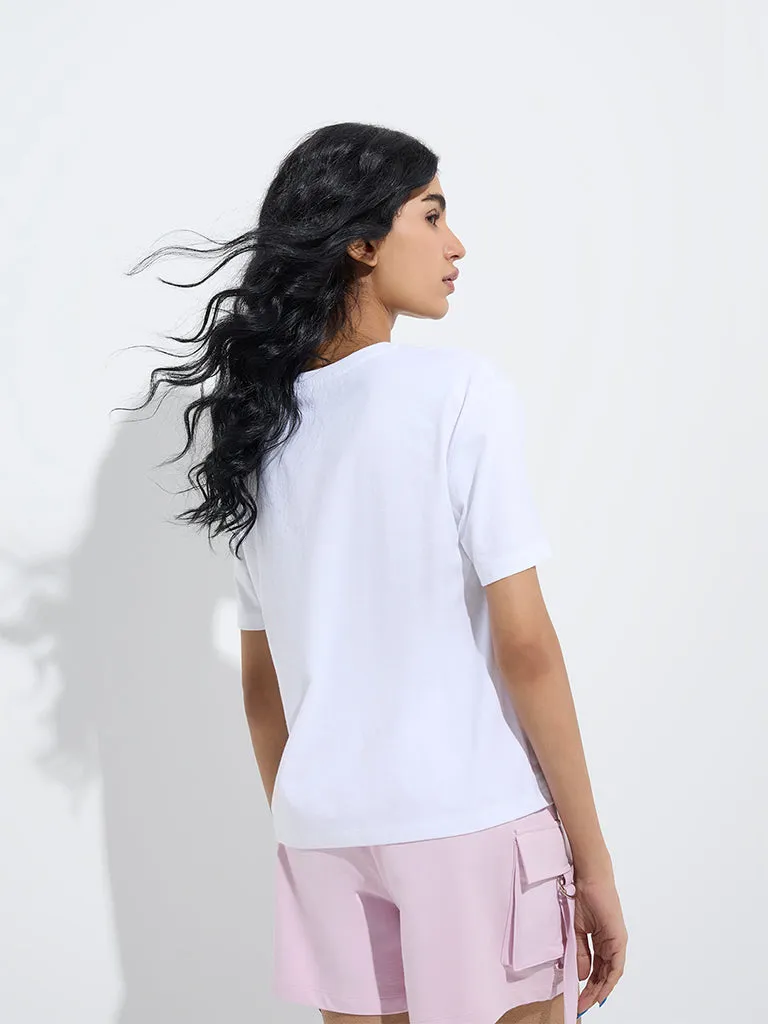 Studiofit White Text Design Cotton T-Shirt