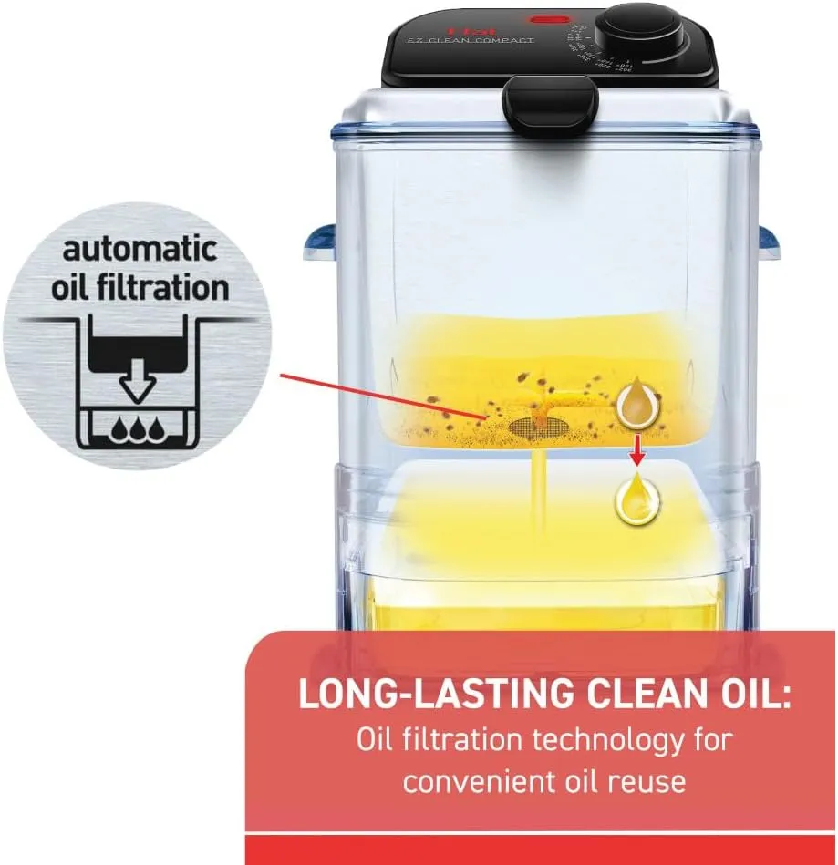 T-fal Compact EZ Clean Stainless Steel Deep Fryer with Basket 1.8 Liter Oil and 1.7 Pound Food Capacity 1200 Watts Easy Clean, Temp Control, Oil Filtration, Dishwasher Safe Parts, 1.8 Liters