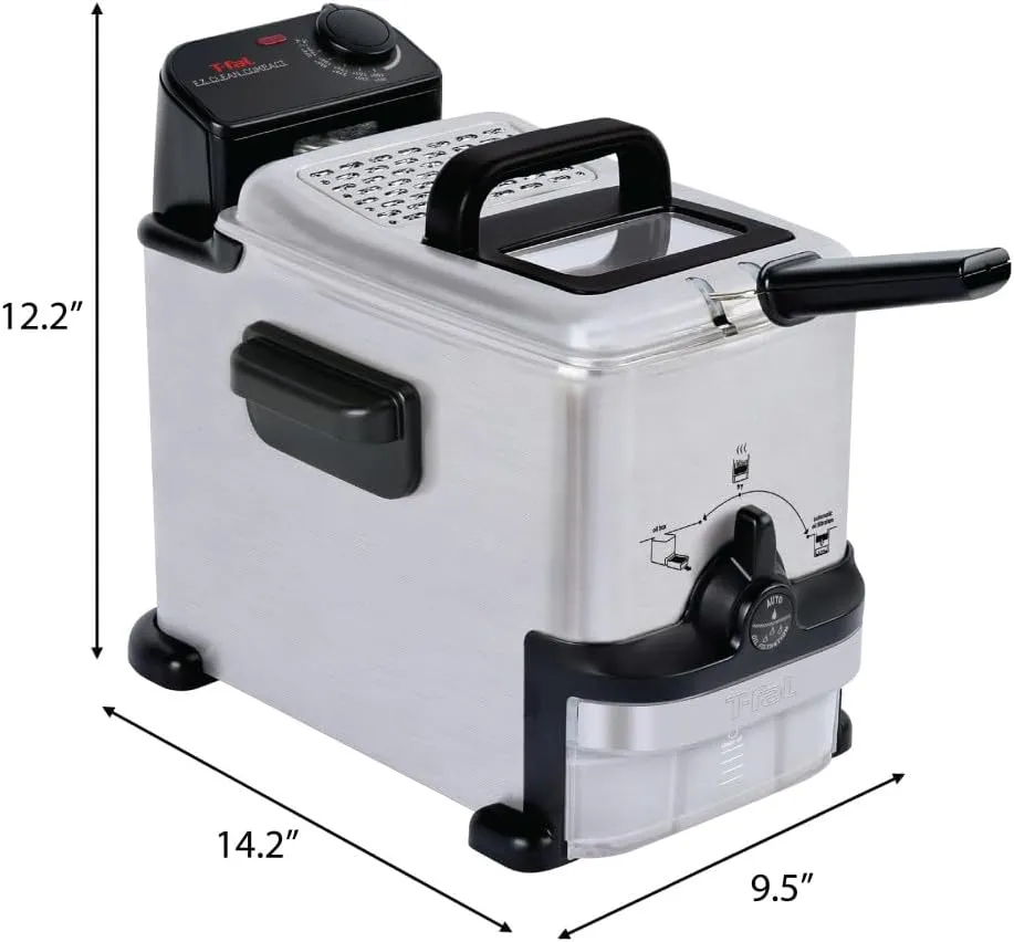 T-fal Compact EZ Clean Stainless Steel Deep Fryer with Basket 1.8 Liter Oil and 1.7 Pound Food Capacity 1200 Watts Easy Clean, Temp Control, Oil Filtration, Dishwasher Safe Parts, 1.8 Liters