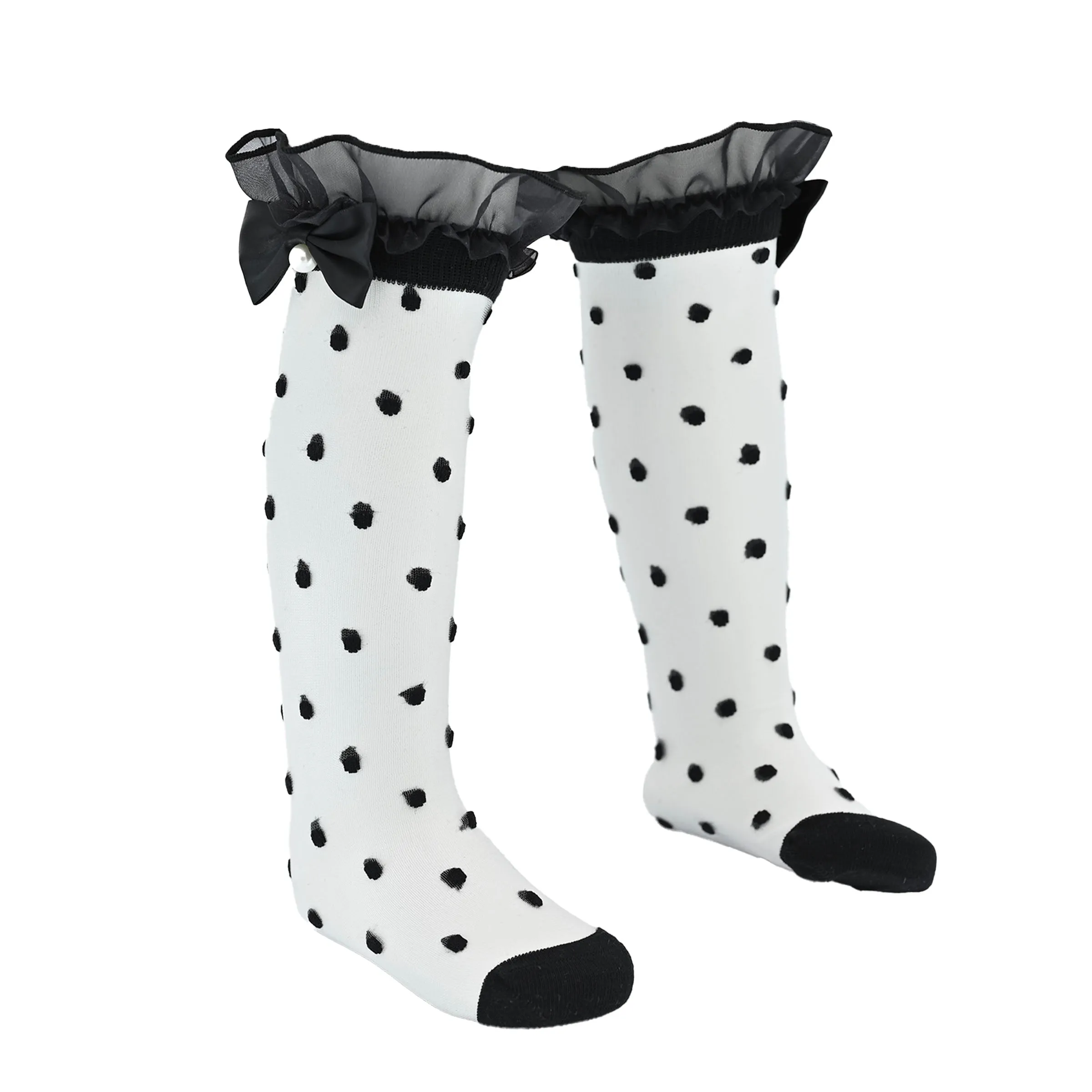 Transparent Polka-Dot Bow Trim Socks