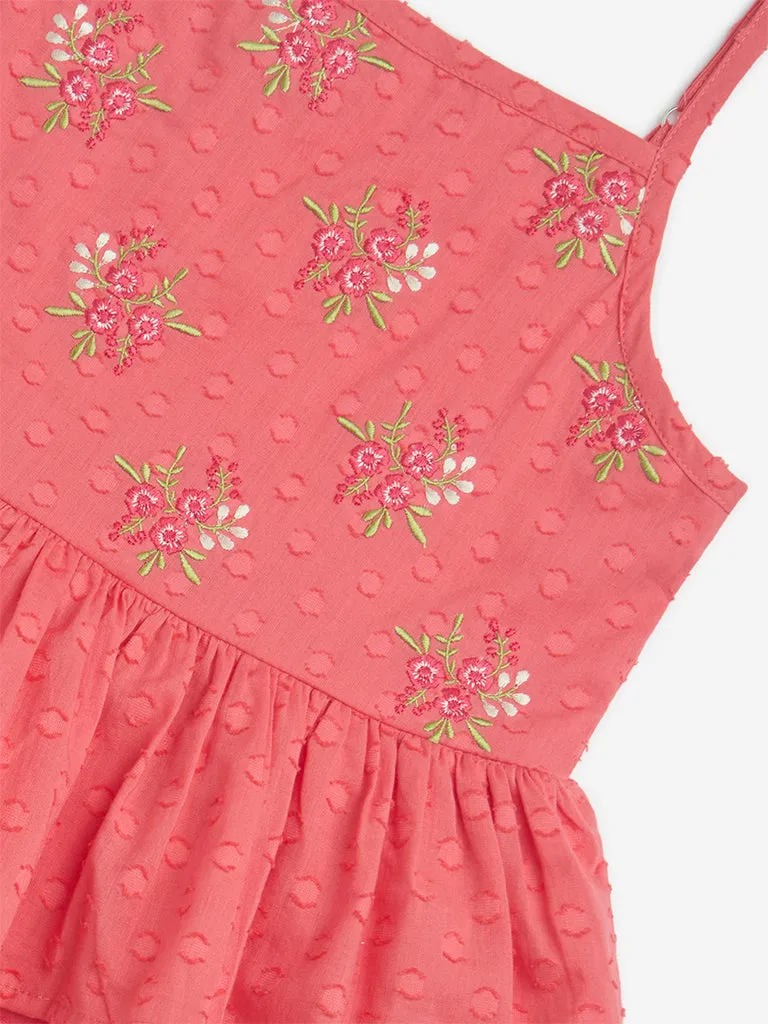 Utsa Kids Coral Embroidered Cotton-Blend Top - (8-14yrs)