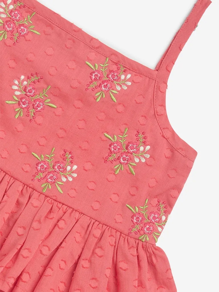 Utsa Kids Coral Floral Embroidered Cotton-Blend Top - (2-8yrs)