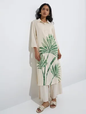 Utsa Off-White Leaf Design A-Line Kurta
