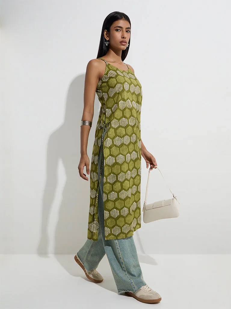 Utsa Olive Printed Straight Kurta