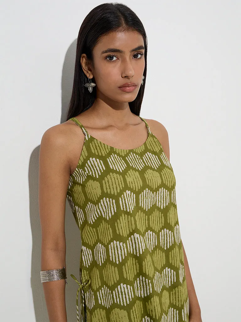 Utsa Olive Printed Straight Kurta